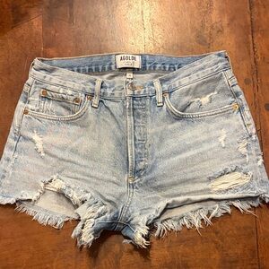 Agolde Light Wash Distressed Denim Cutoff Shorts